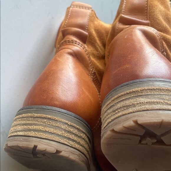 Anthro Tara M Loris Genuine Leather + Suede Utility Moto Boots Lace-Up Heeled 8 - Picture 7 of 9